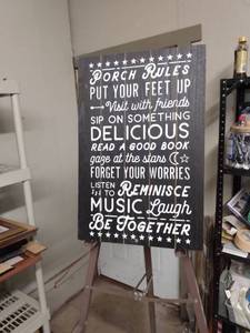 lot 4109 image: wood porch rules sign 15 and 34 inches by 16 and 12 in