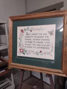 lot 4110 image: framed stitched God grant me the serenity 24 inches by 22 in