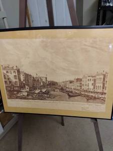 lot 4112 image: sepia print of a canal through a city 24 inches by 18 in