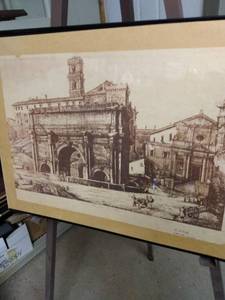 lot 4114 image: sepia print of a Italian city 24 in by 18 in