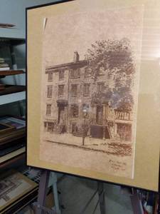 lot 4115 image: sepia print of a brick building 16 in x 20 in