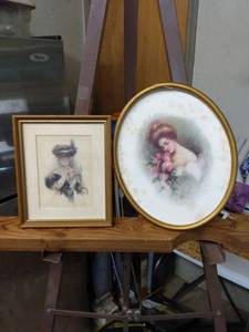 lot 4122 image: 2 pictures of vintage ladies one is oval 10 inches by 8 12 in frame has break other one is 7 in wide by eight and a half inches tall