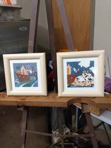lot 4123 image: 2 Small pictures of Noahs ark 8 in by 8 inches each