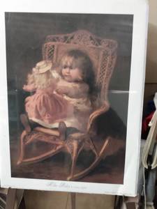 lot 4136 image: a little girl and rocker with doll called hello baby 12 inches wide 16 in tall