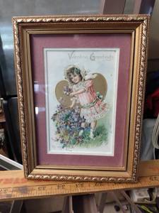 lot 4137 image: framed vintage Valentine 6 inches wide 8 in tall
