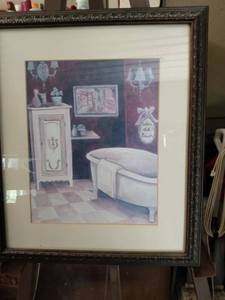 lot 4148 image: framed picture of bathroom setting 12 and a half inches wide 14 and 12 in tall