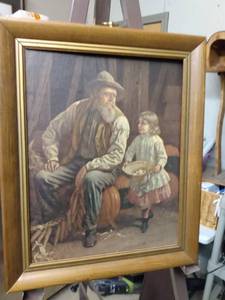 lot 4155 image: framed picture of old man and a girl 13 and 12 in wide 17 inches tall