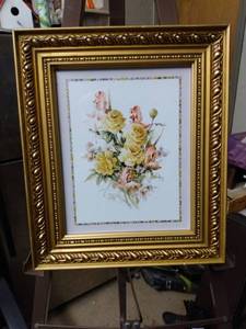 lot 4160 image: framed picture of a rose bouquet 11 and a half inches wide 13 and 12 in tall