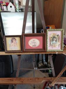 lot 4165 image: 3 small framed pictures 1 Valentine one that says welcome to our home and one looks like feathers and Valentine by Janet 97