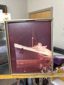 lot 4169 image: framed picture of the Queen Mary will need to have nails put in back to hold it in 17 in wide 21 in tall