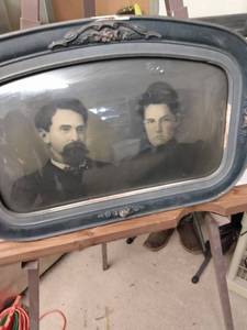 lot 4179 image: antique family portrait in rectangular frame with convex glass 24in wide 15 in tall