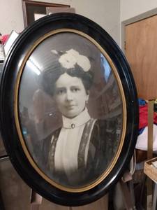 lot 4181 image: framed antique portrait of woman with convex glass 17 in wide 23 in tall