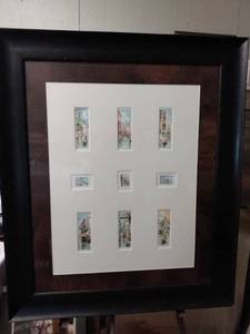 lot 4185 image: large beautifully framed picture with 9 miniature watercolors 34 in wide 40 in tall