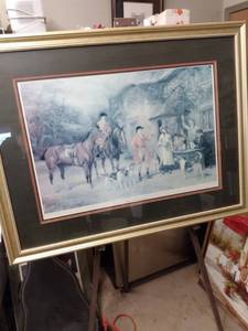 lot 4189 image: large beautifully framed print called meeting at the pigeons 44 in wide 34 in tall