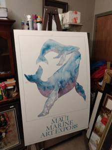 lot 4191 image: poster of whales called the 5th annual Maui Marine art expo 88 20 in wide 30 in tall