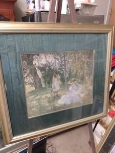 lot 4194 image: framed print of woman and children in the park 30 in wide 27 in tall