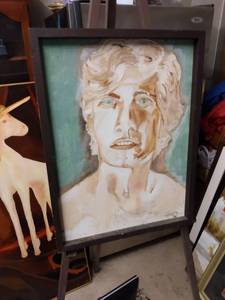 lot 4198 image: framed painting of portrait by Gillette 1974 19 in wide 25 inches tall