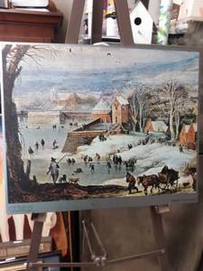 lot 4213 image: Print by J. Brughel call Winter landscape 18 in wide 15 in tall