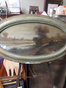 lot 4217 image: antique oval framed print damage to the frame the pictures 33 12 in across 19 in tall