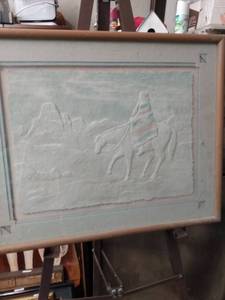 lot 4218 image: framed hand cast paper picture called journey by Priscilla 21 in wide 17 in tall