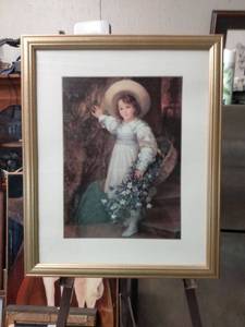 lot 4237 image: framed Victorian style picture of little girl 18 in wide 22 in tall