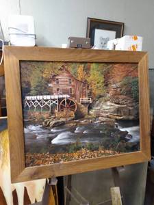 lot 4245 image: framed print of a Mill with water wheel 23 and 12 in wide 20 in tall
