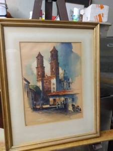 lot 4253 image: vintage framed print of Mexican chapel 13 12 in wide 16 12 in tall