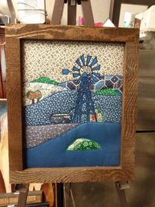 lot 4263 image: rustic frame of quilted windmill 14 in wide 17 in tall