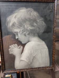 lot 4265 image: antique framed picture of little girl praying 10 and 34 in wide and 13 12 in tall