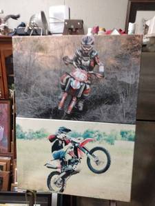 lot 4276 image: 2 Unframed wall art prints of motorcycles both are 24 in wide 16 in tall