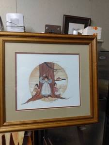 lot 4281 image: frame Litho of Amish girls signed and numbered 7491000 by P. Buckley Moss 21 and 12 in wide 19 and 12 in tall