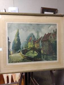lot 4282 image: framed vivitone etching called La Route de Malines 25 in wide and 21 inches tall