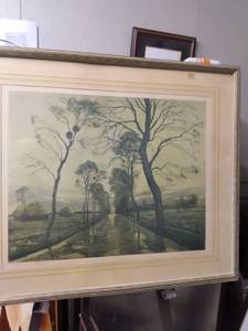 lot 4283 image: framed vivitone etching called Route en Picardie 25 in wide and 21 inches tall