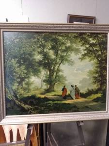 lot 4285 image: vintage framed print of Jesus and two disciples 27 in wide by 22 in tall