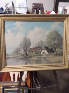 lot 4291 image: framed oil painting 22 and 34 in wide 17 and 34 inches tall