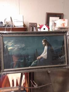 lot 4296 image: framed antique print of Jesus has frame damage 31 and 12 in wide 17 and 12 in tall