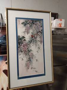 lot 4299 image: framed vintage Oriental art signed 15 in wide 24 and 12 in tall