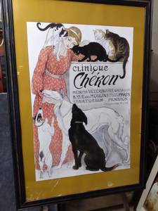 lot 4306 image: framed print called Clinique Cheron has some damage to Glass being broke out 27 in wide 39 in tall