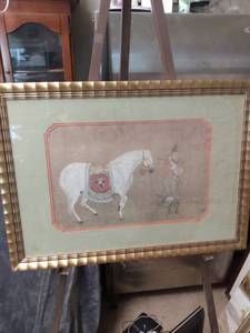 lot 4311 image: framed print called tartars bringing a tribute of horses has water damage on right edge 28 34 inches wide 20 and 34 in tall