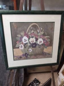 lot 4317 image: framed print of basket of petunias by Bernard 23 in wide 22 in tall
