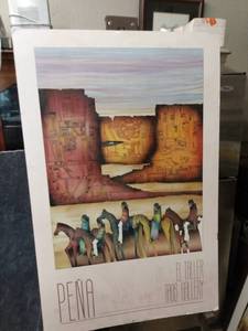 lot 4333 image: poster of native Americans 1987 El taller Taos gallery Pena 22 in wide 33 12 in tall