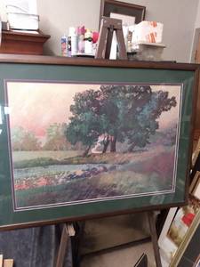 lot 4335 image: framed print of trees by pond 38 in wide 28 and 12 in tall