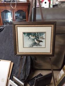 lot 4336 image: framed signed and numbered print of Canadian geese number 5500 by A Woodrome 25 in wide 21 inches tall