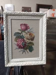 lot 4345 image: framed needlepoint of flowers 15 in wide 19 in tall