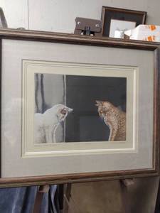 lot 4348 image: framed print of two cats signed and numbered called Ashley and azora 9200 by S Ross 22 and 34 in wide 19 in tall