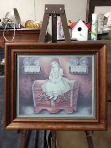 lot 4349 image: frame print of little girl on chest signed by Nita showers 1983 17 12 in wide 14 34 in tall