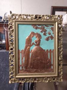 lot 4350 image: framed copper pressed picture 17 and 14 in wide 21 and 12 in tall