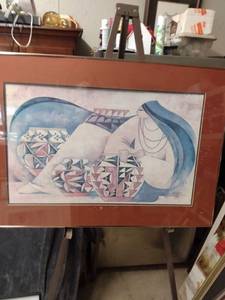 lot 4354 image: framed litho of native American signed by Mullan 39 in wide 27 in tall