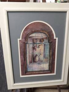 lot 4360 image: framed print of a window outside looking in 22 and 12 in wide 28 and 12 in tall