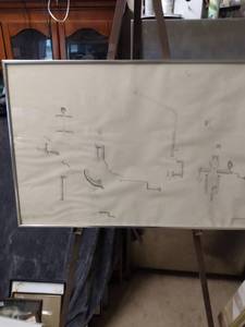 lot 4361 image: framed drawings of Tito iron works signed Gillespie 1977 35 in wide 23 and 14 in tall